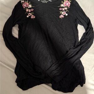 Aeropostale Black Embellished Long Sleeve Blouse